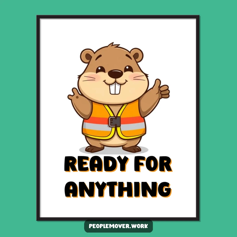 Funny Beaver Safety Digital Art Print - Instant Download Construction