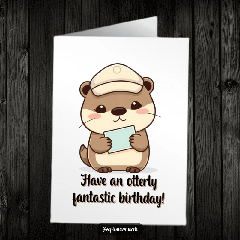 Funny Free Printable Birthday Card featuring a calm otter in a peaked cap holding a ticket, ready to celebrate with style.