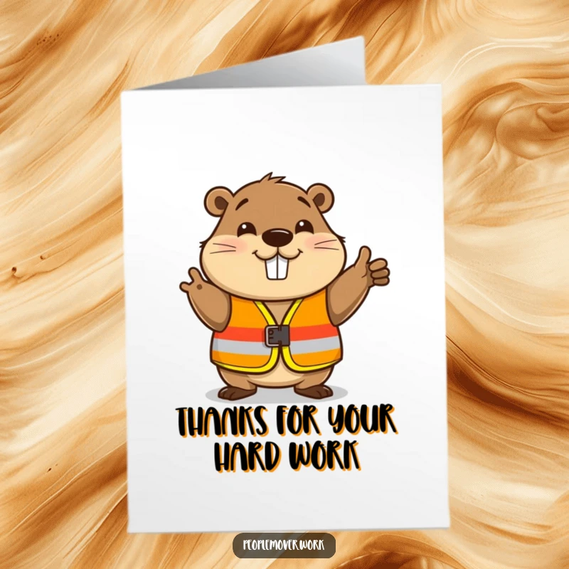 Funny Free Printable Thank You Card with a beaver in a safety vest giving a friendly nod, perfect for expressing sincere thanks.