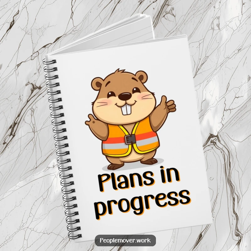 Funny beaver wearing a safety vest, nodding kindly, a humorous notebook companion.