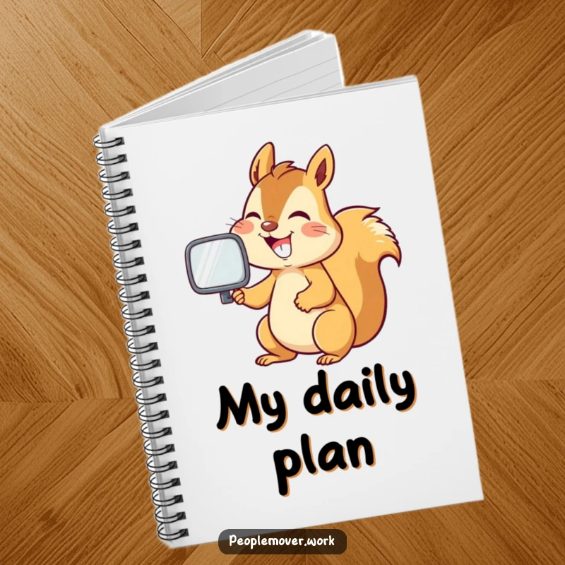 Funny squirrel adjusting a rearview mirror, a humorous and inspiring notebook.